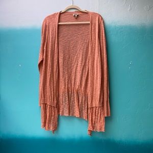 LOGO Coral Linen Knit Cardigan w Ruffle Trim